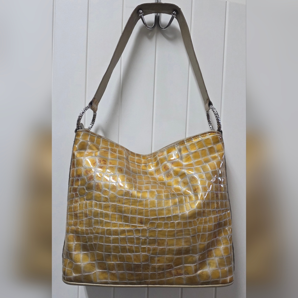 BRIGHTON Gold Patent Leather Croc Embossed Cher Tote